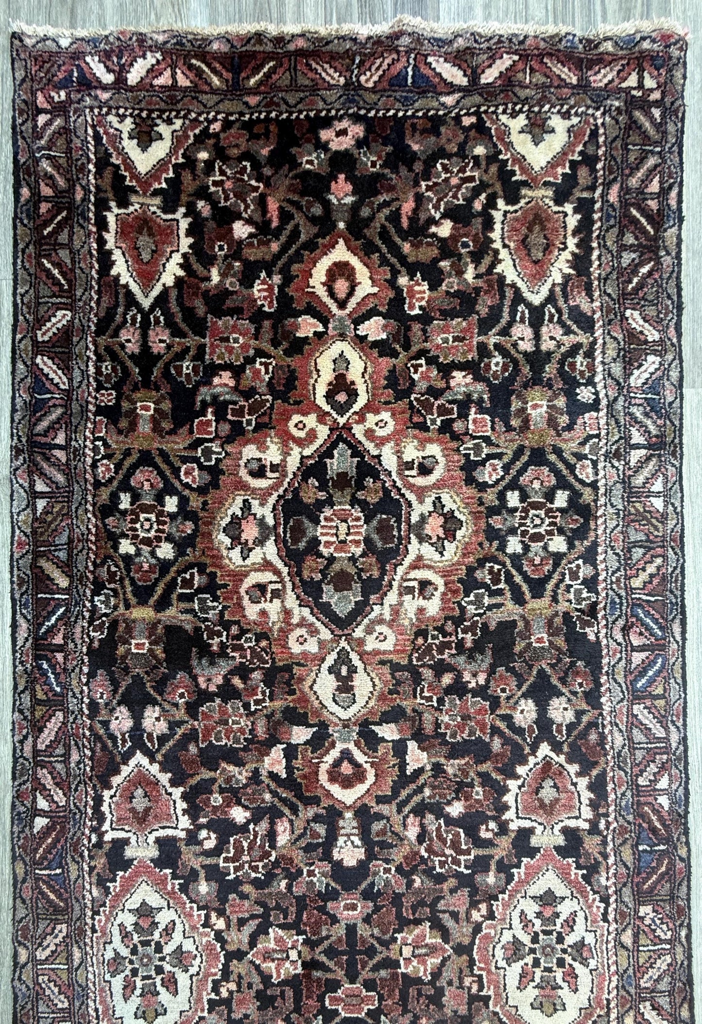 3.6x13.8 ft Vintage 1930s Anatolian Runner Rug: Village Hand Knotted Wool Carpet, Long Geometric Tribal Design