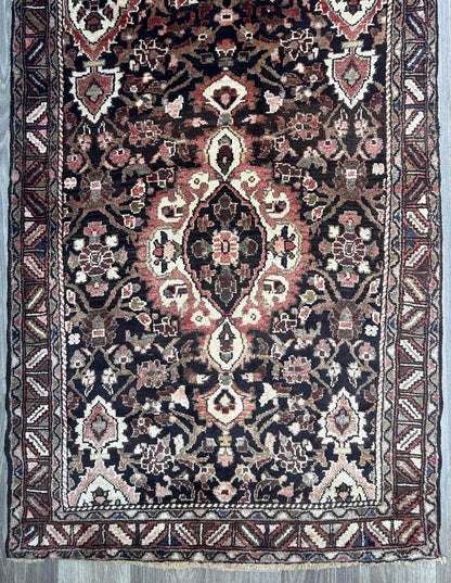3.6x13.8 ft Vintage 1930s Anatolian Runner Rug: Village Hand Knotted Wool Carpet, Long Geometric Tribal Design