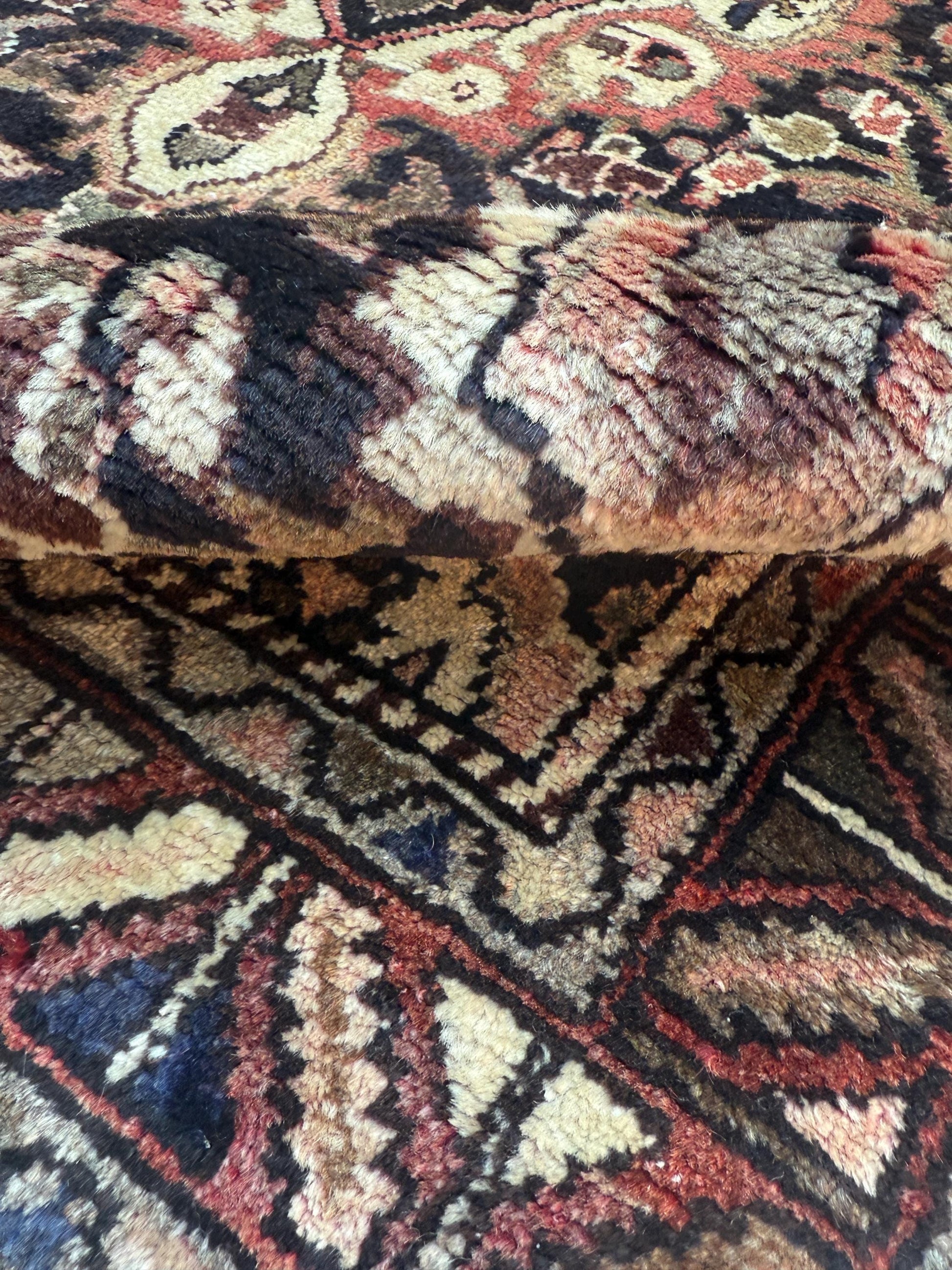 3.6x13.8 ft Vintage 1930s Anatolian Runner Rug: Village Hand Knotted Wool Carpet, Long Geometric Tribal Design