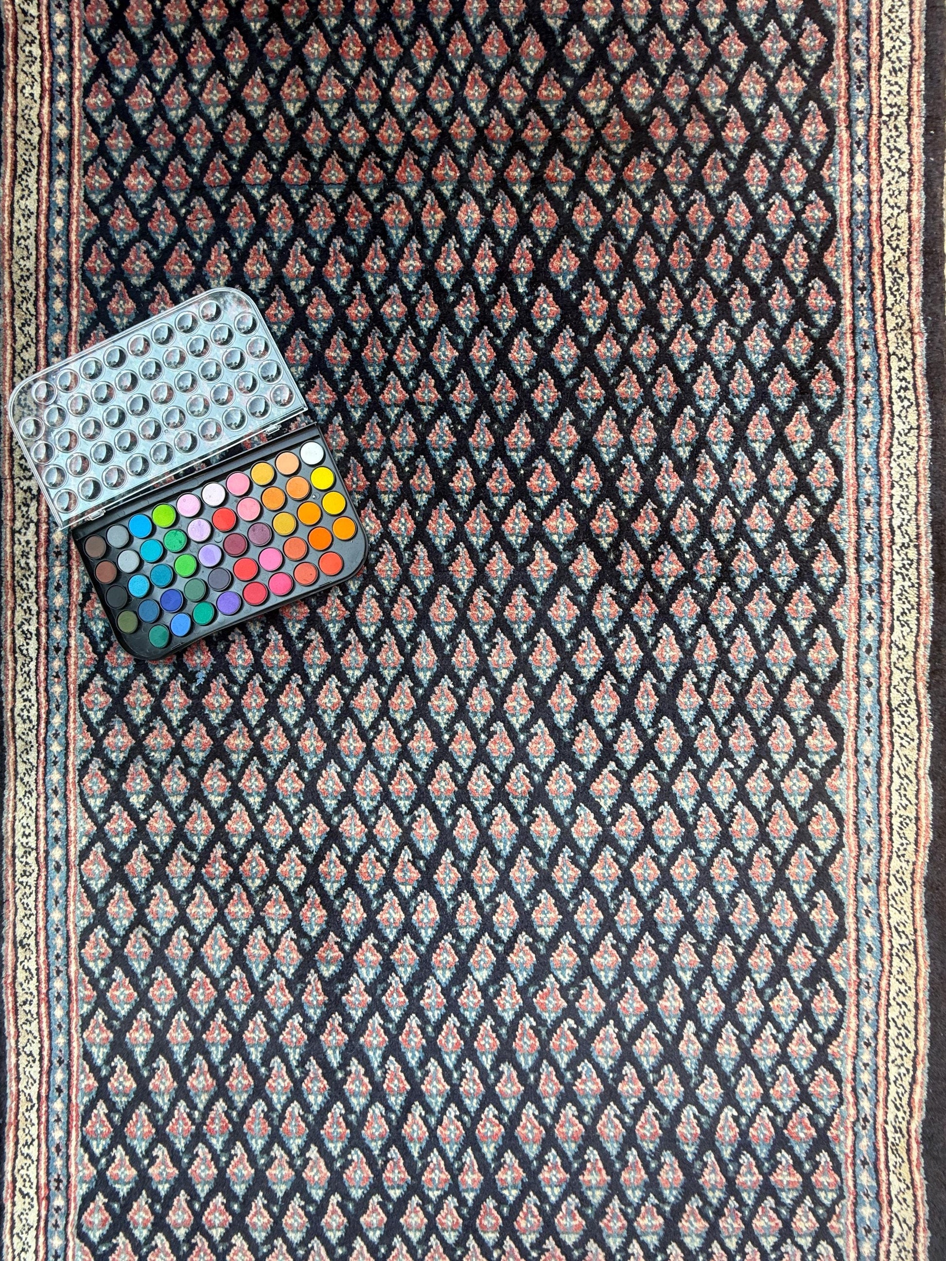 3.4x9.1 ft Vintage 1930s Runner Rug: Farmhouse Anatolian Village Carpet, Hand Knotted Wool Geometric Tribal Design