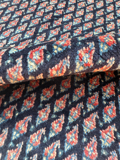 3.4x9.1 ft Vintage 1930s Runner Rug: Farmhouse Anatolian Village Carpet, Hand Knotted Wool Geometric Tribal Design