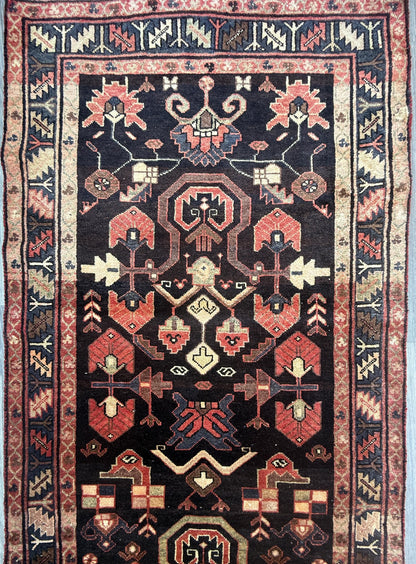 3.6x13.8 ft Vintage 1930s Runner Rug: Anatolian Village Carpet, Hand Knotted Wool Long Geometric Tribal Rug