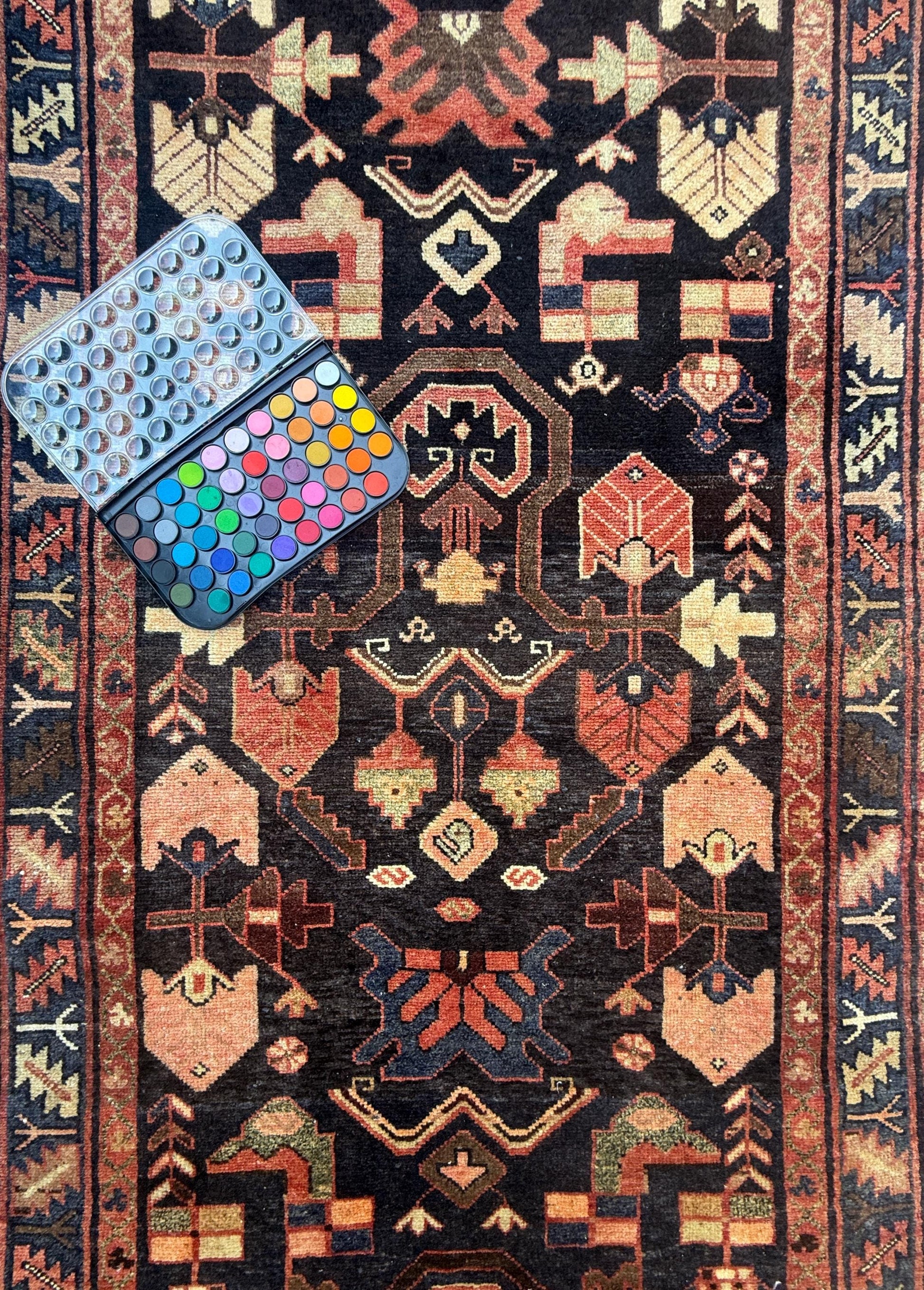 3.6x13.8 ft Vintage 1930s Runner Rug: Anatolian Village Carpet, Hand Knotted Wool Long Geometric Tribal Rug
