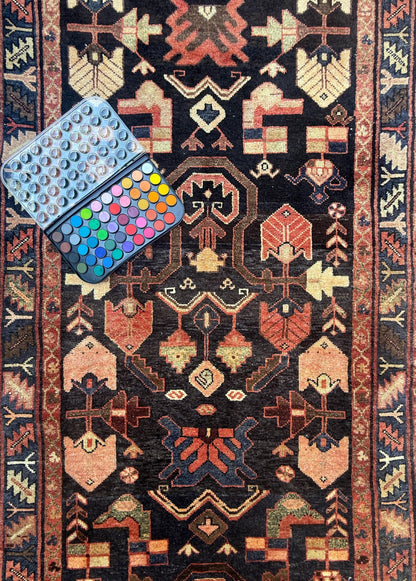 3.6x13.8 ft Vintage 1930s Runner Rug: Anatolian Village Carpet, Hand Knotted Wool Long Geometric Tribal Rug