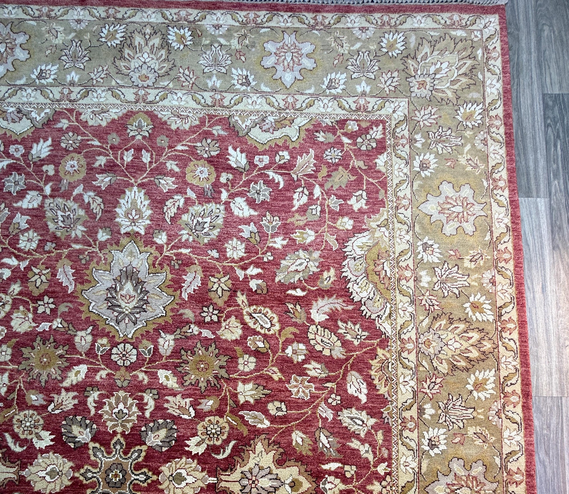 9x12 ft Tabriz Rug Oushak Style: Hand Knotted Wool Carpet with Rust & Olive Floral Design