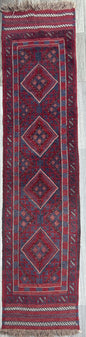 8.5x2 ft Vintage 1990s Afghan Mashwani Kilim Runner Rug: Hand Knotted Wool Tribal Area Carpet