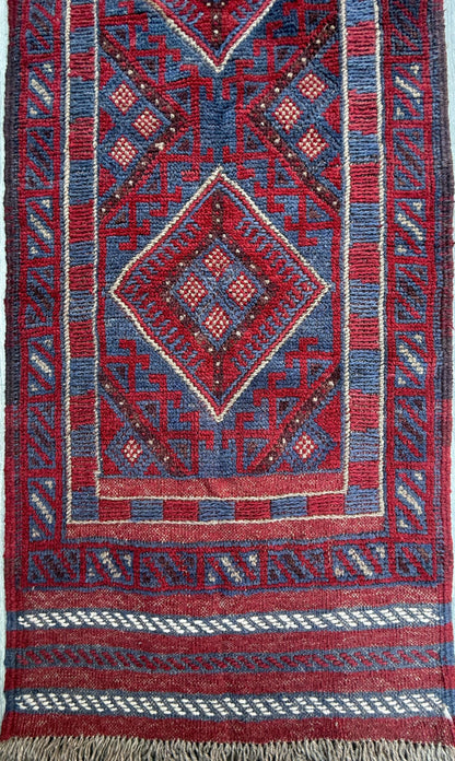 8.5x2 ft Vintage 1990s Afghan Mashwani Kilim Runner Rug: Hand Knotted Wool Tribal Area Carpet