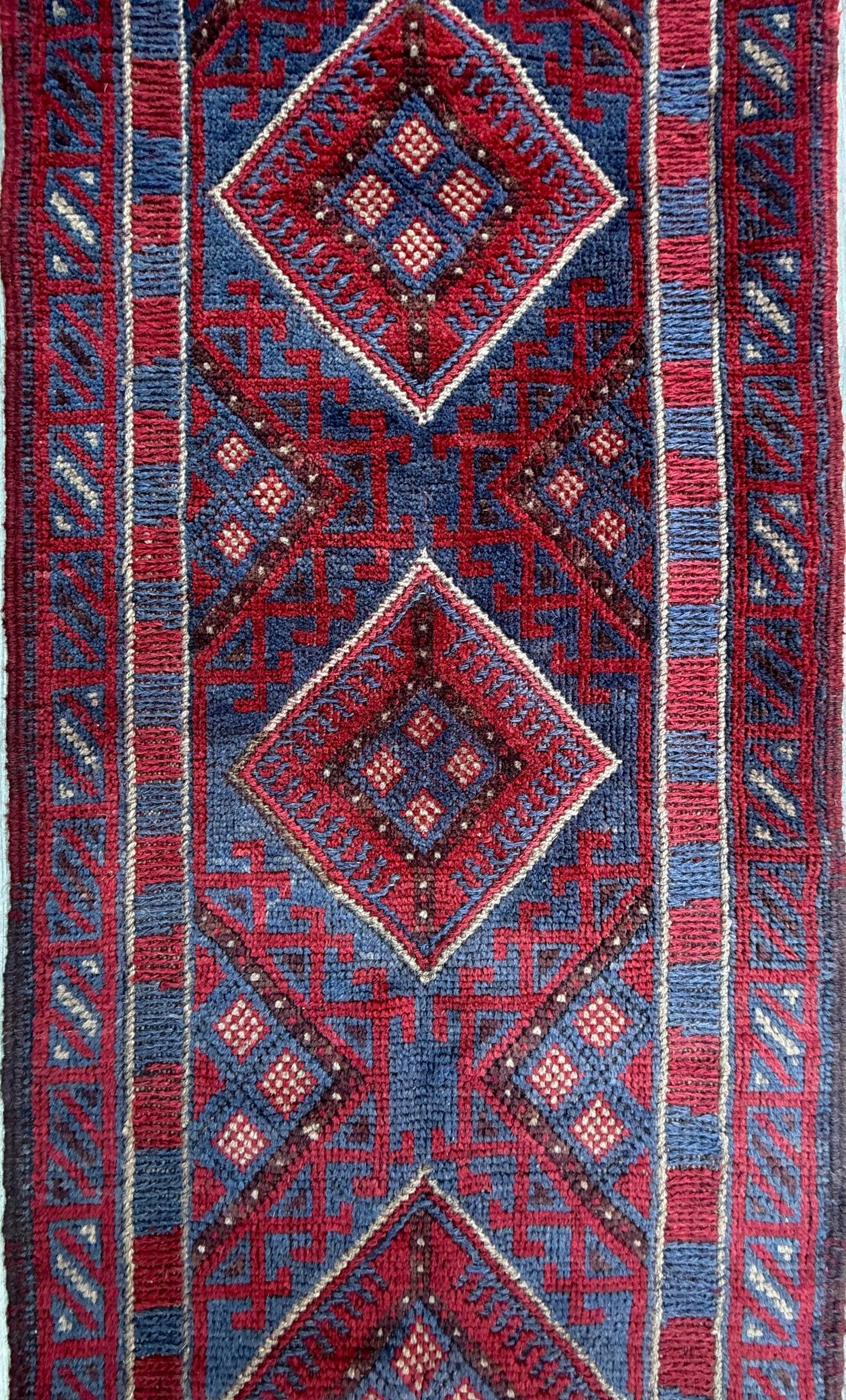 8.5x2 ft Vintage 1990s Afghan Mashwani Kilim Runner Rug: Hand Knotted Wool Tribal Area Carpet
