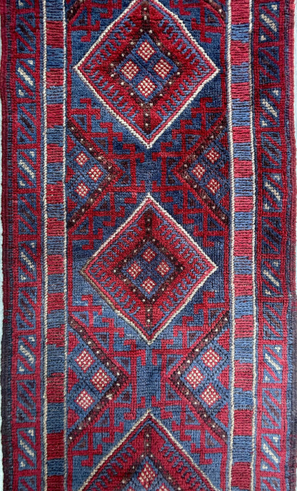 8.5x2 ft Vintage 1990s Afghan Mashwani Kilim Runner Rug: Hand Knotted Wool Tribal Area Carpet