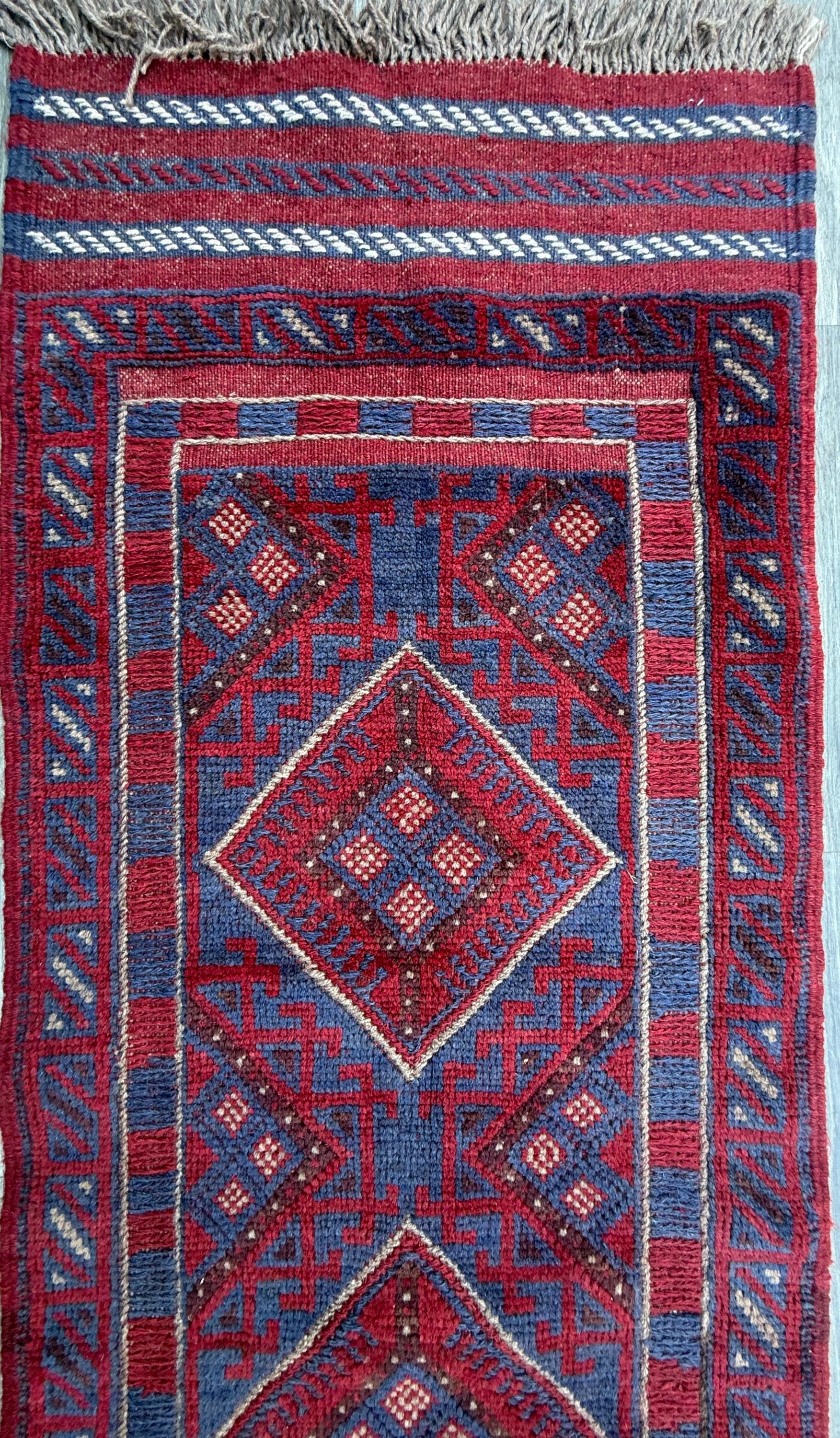 8.5x2 ft Vintage 1990s Afghan Mashwani Kilim Runner Rug: Hand Knotted Wool Tribal Area Carpet