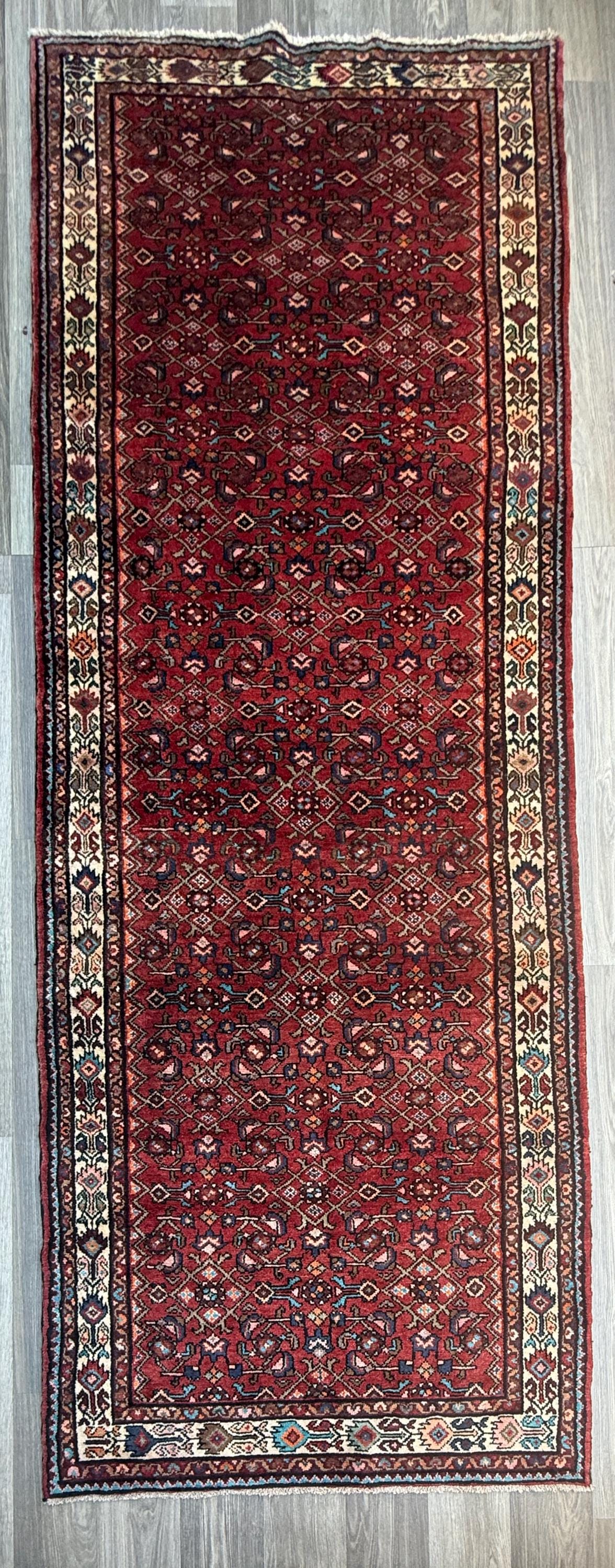 4x11 ft. Vintage 1940s Runner Rug: Hand Knotted Wool Anatolian Village Geometric Carpet