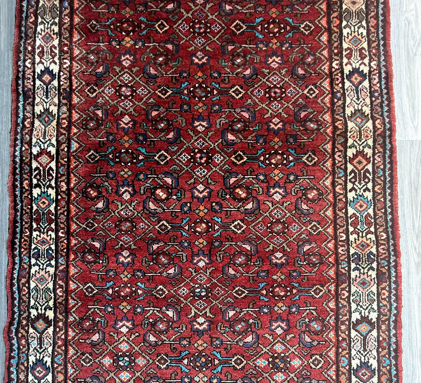 4x11 ft. Vintage 1940s Runner Rug: Hand Knotted Wool Anatolian Village Geometric Carpet