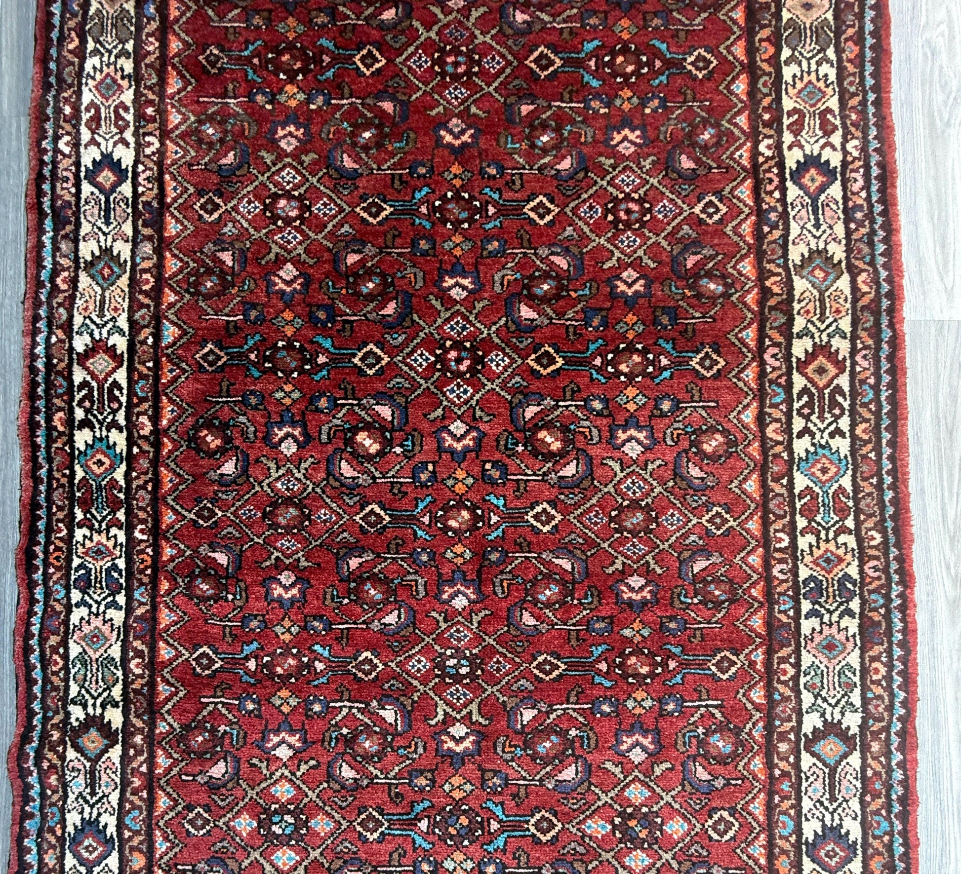 4x11 ft. Vintage 1940s Runner Rug: Hand Knotted Wool Anatolian Village Geometric Carpet