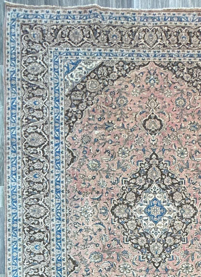 9x13 ft Vintage 1940s Tabriz Wool Rug: Hand Knotted Medallion Design