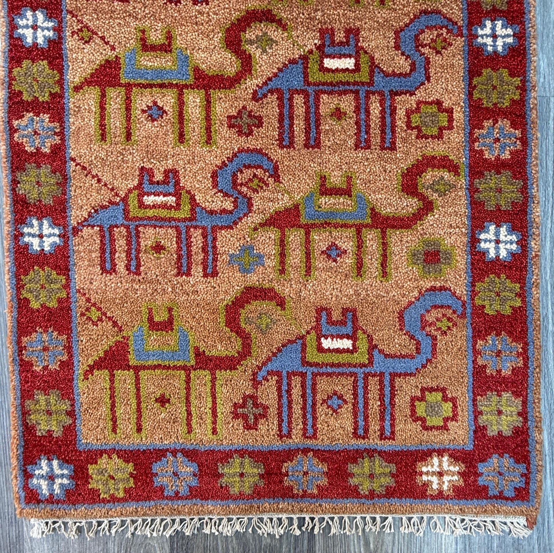 2x3 ft Anatolian Small Hand-Knotted Rug: Geometric Wool Accent Carpet