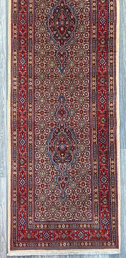2x12 ft Vintage 1970s Yamoud Rug: Hand Knotted Wool Runner Tribal Hallway Rug
