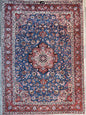 8x10 ft Signed 1950s Vintage Rug: Hand-Knotted Wool, Bohemian Royal Design