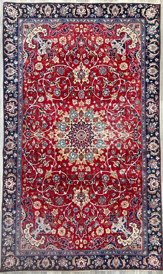 7x10 ft 1950s Vintage Tabriz Wool Rug: Boho Royal Design
