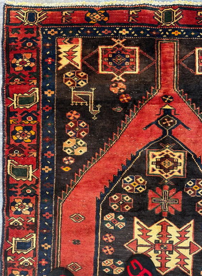 4x6 ft. Vintage Tribal Wool Rug: Hand-Knotted Geometric Village Anatolian Carpet