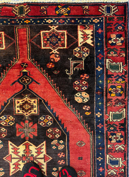 4x6 ft. Vintage Tribal Wool Rug: Hand-Knotted Geometric Village Anatolian Carpet