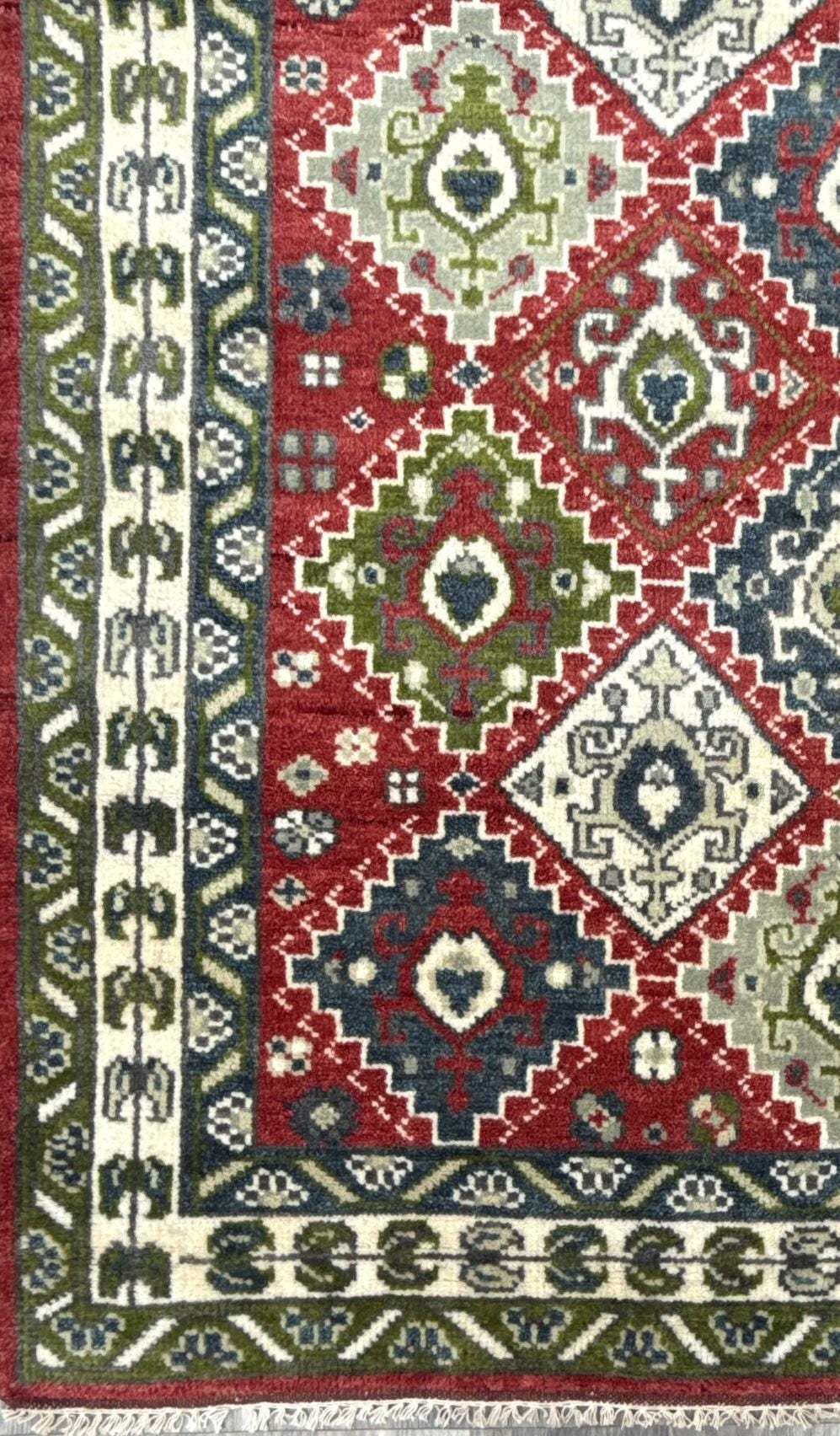 4x6 ft Oushak Geometrical Rug: Village Made Wool Carpet Hand Knotted Bohemian Style