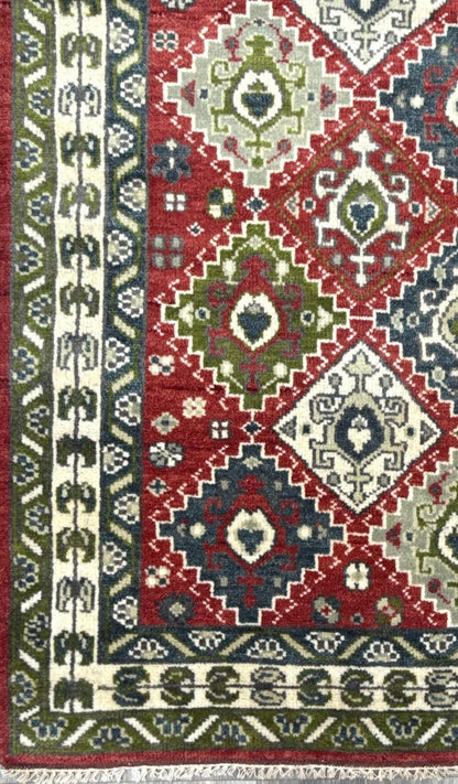 4x6 ft Oushak Geometrical Rug: Village Made Wool Carpet Hand Knotted Bohemian Style