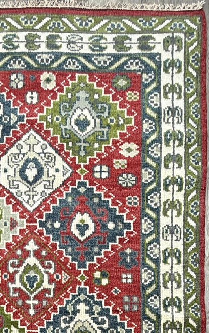 4x6 ft Oushak Geometrical Rug: Village Made Wool Carpet Hand Knotted Bohemian Style
