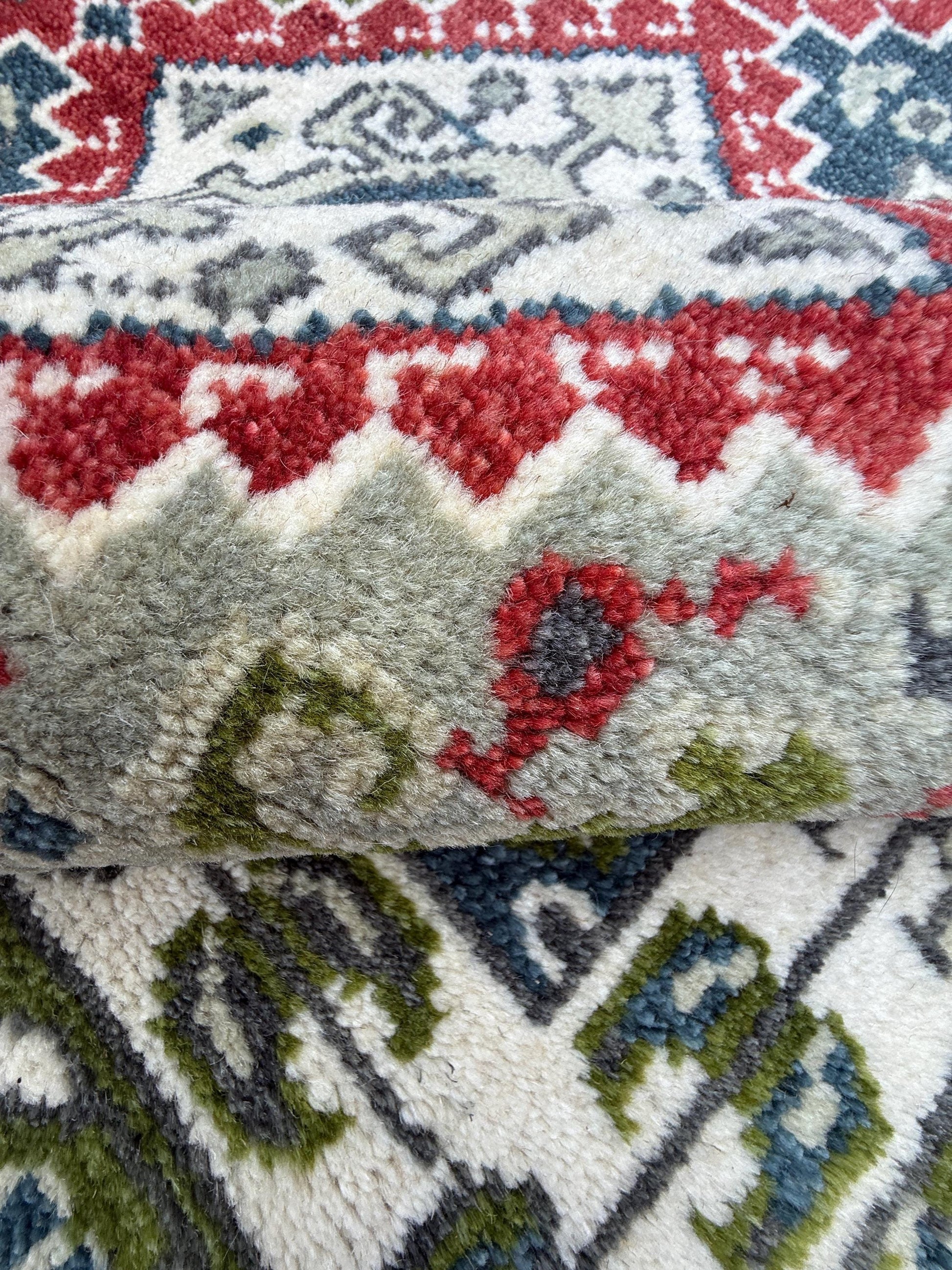 4x6 ft Oushak Geometrical Rug: Village Made Wool Carpet Hand Knotted Bohemian Style
