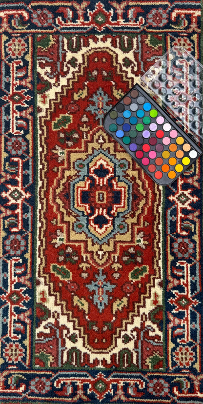 2x4 ft Hand-Knotted Wool Serapi Heriz Rug: Turkish Accent Carpet