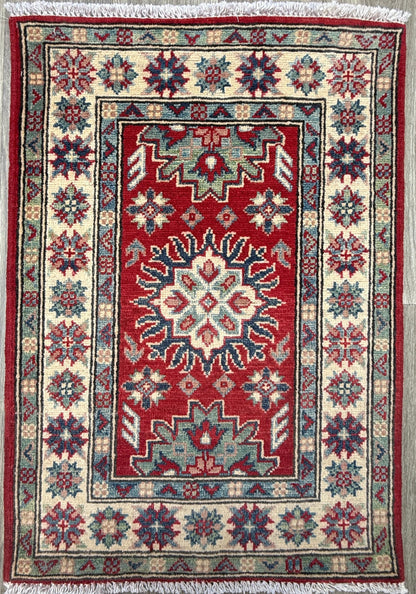 2.3x3.2 ft Hand Knotted Turkish Oushak Rug: Geometric Kazak Wool Rug