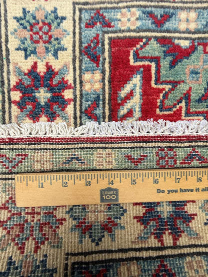 2.3x3.2 ft Hand Knotted Turkish Oushak Rug: Geometric Kazak Wool Rug