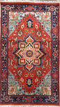 3x5 ft Handmade Wool Heriz Rug: Vibrant Modern Oriental Style