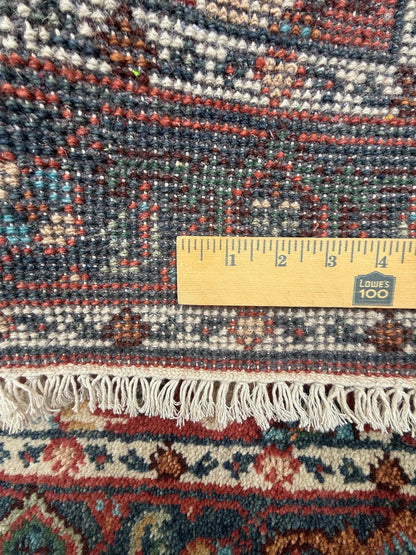 3x5 ft Hand Knotted Wool Heriz Rug: Modern Geometric Area Carpet