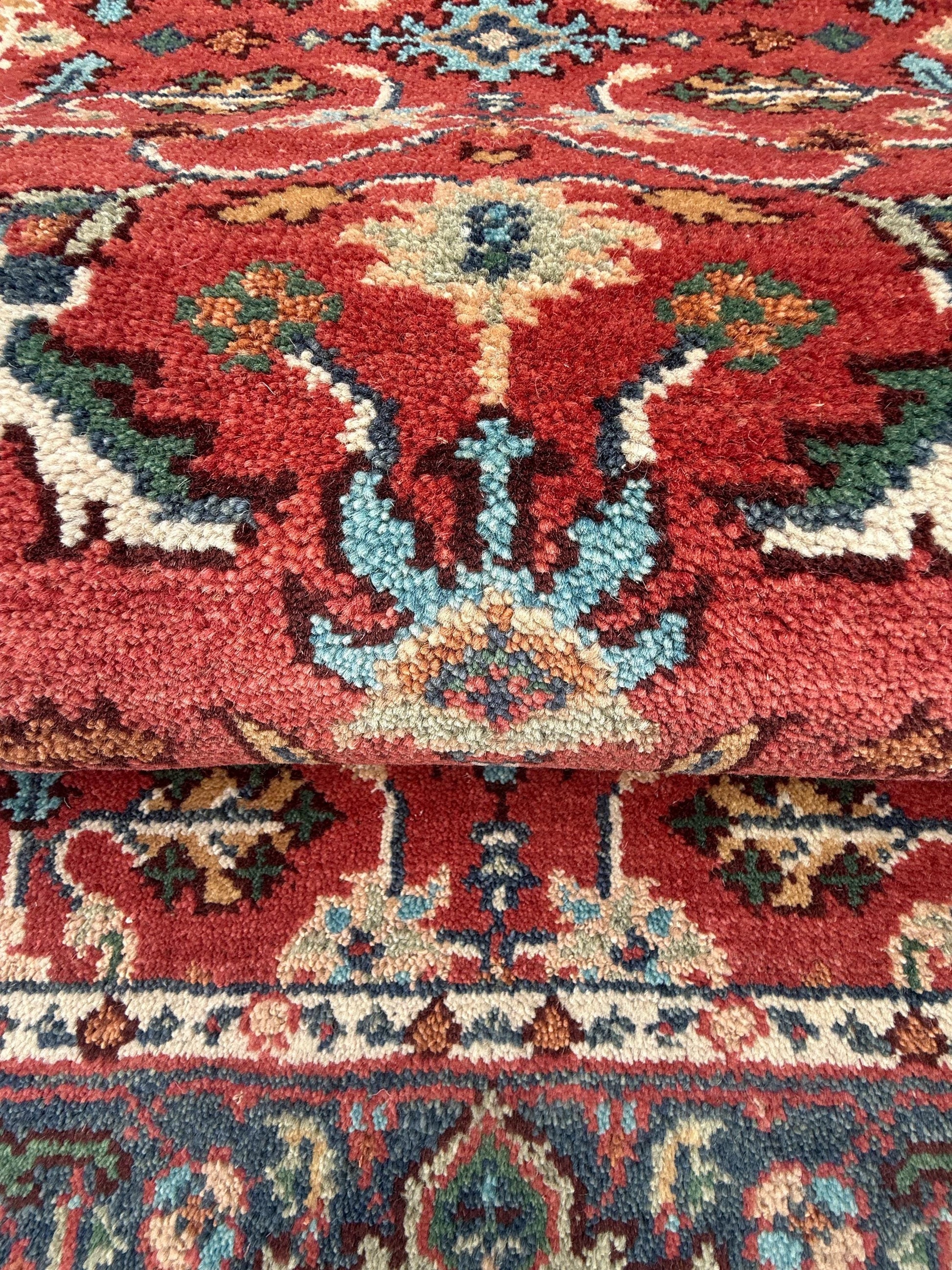 3x5 ft Hand Knotted Wool Heriz Rug: Modern Geometric Area Carpet