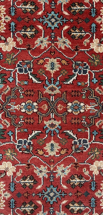 3x5 ft Hand Knotted Wool Heriz Rug: Modern Geometric Area Carpet