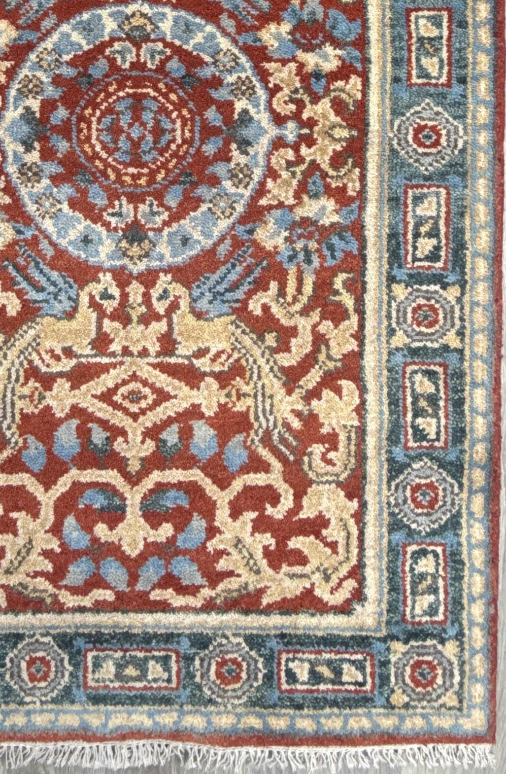 3x5 ft Hand Knotted Wool Oushak Rug: Tree of Life and Birds Design