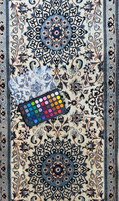 9.5x2.8 ft Vintage 1970s Pastel Nain Hand Knotted Rug: Wool & Silk Touch Runner Carpet