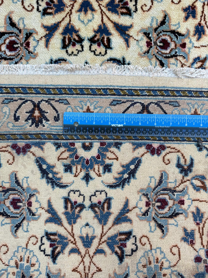 9.5x2.8 ft Vintage 1970s Pastel Nain Hand Knotted Rug: Wool & Silk Touch Runner Carpet