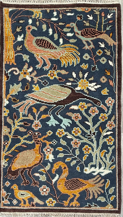 3x5 ft Oushak Hand Knotted Rug: Vintage Tree of Life & Birds Design Wool Bohemian Area Carpet