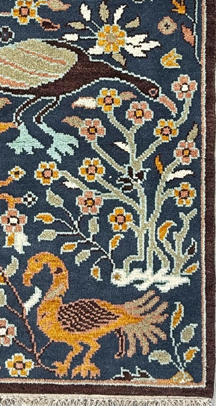 3x5 ft Oushak Hand Knotted Rug: Vintage Tree of Life & Birds Design Wool Bohemian Area Carpet