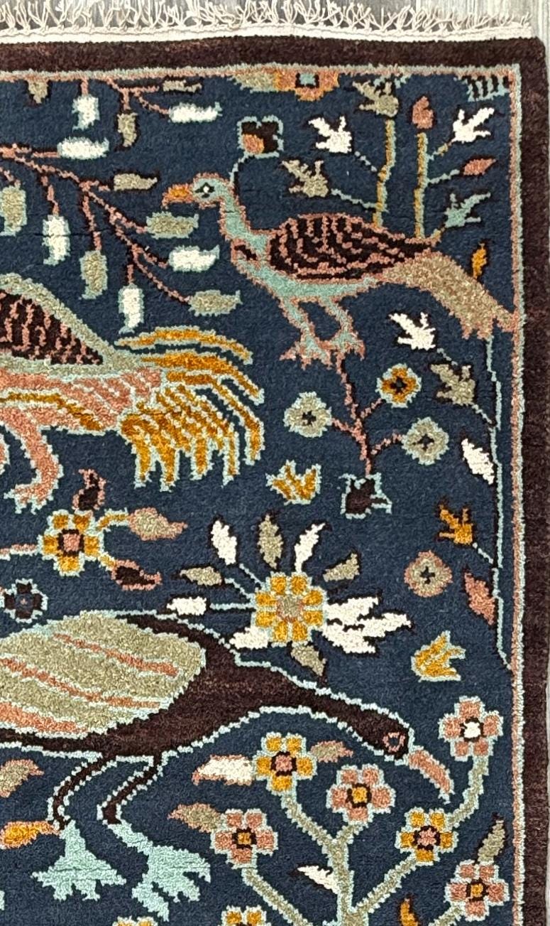 3x5 ft Oushak Hand Knotted Rug: Vintage Tree of Life & Birds Design Wool Bohemian Area Carpet