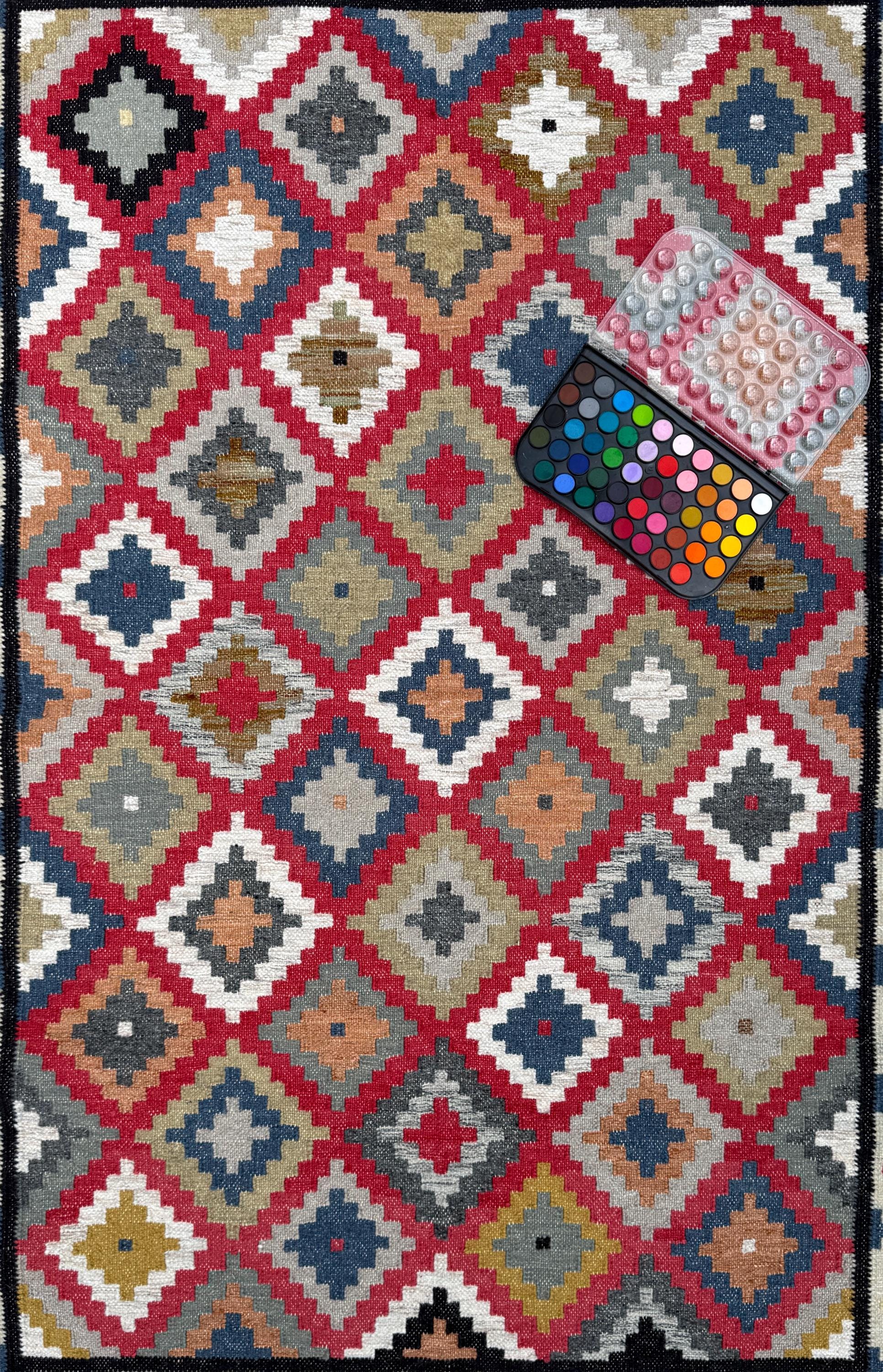 4x6 ft Hand Knotted Kilim Rug: Wool Geometric Flatweave