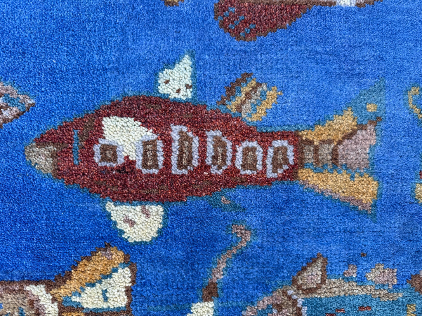 Hand-Knotted Wool Oushak Runner Rug: Fish & Sea Design (2.7x8 Ft)
