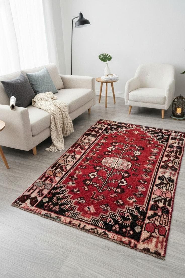 2.3x3.4 ft Anatolian Vintage Geometric Rug: Hand Knotted Turkish Wool Village Carpet