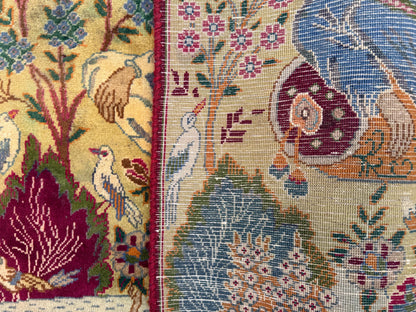 2.1x3.1 ft Vintage Turkish Carpet | Hand Knotted Wool Pictorial Royal Bohemian Design