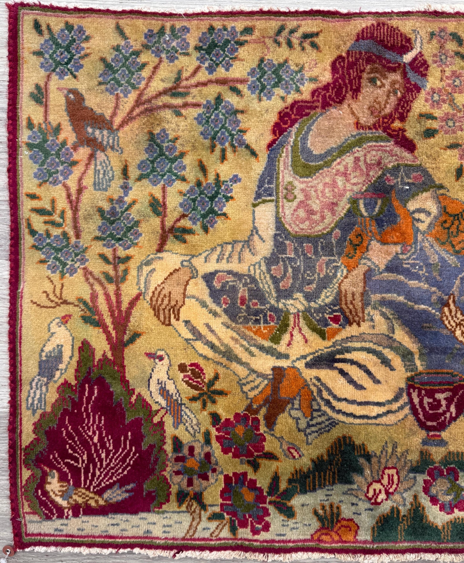 2.1x3.1 ft Vintage Turkish Carpet | Hand Knotted Wool Pictorial Royal Bohemian Design