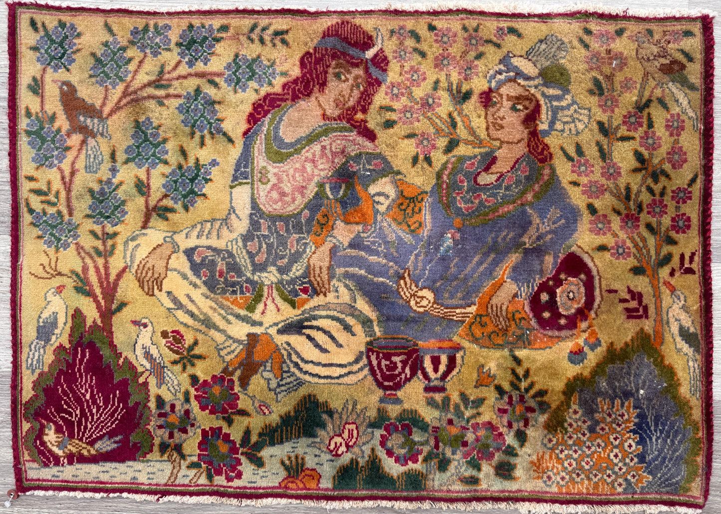 2.1x3.1 ft Vintage Turkish Carpet | Hand Knotted Wool Pictorial Royal Bohemian Design