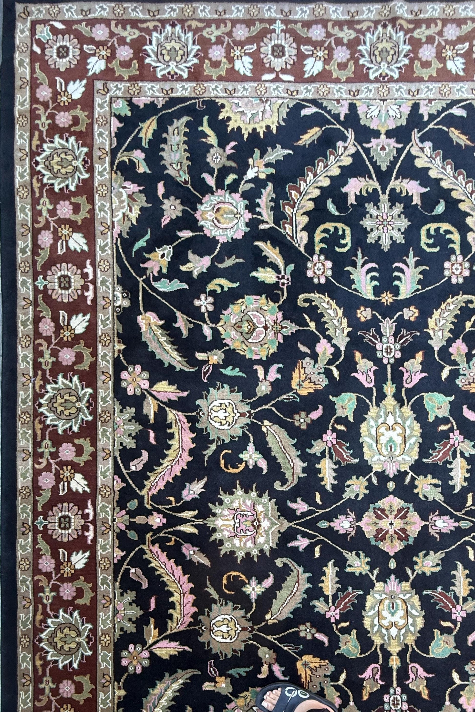 10 x 14 ft Vintage Tabriz Style Wool Rug Hand Knotted Black Vegetable Dye