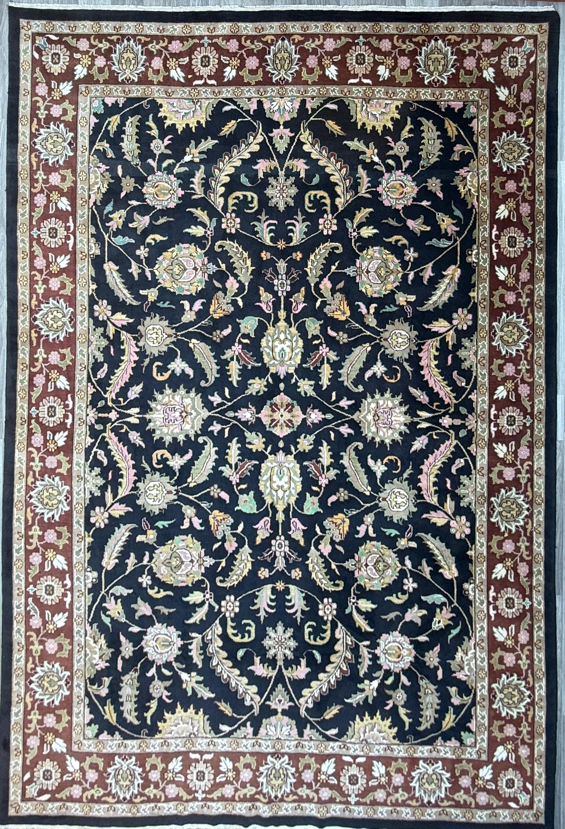 10 x 14 ft Vintage Tabriz Style Wool Rug Hand Knotted Black Vegetable Dye