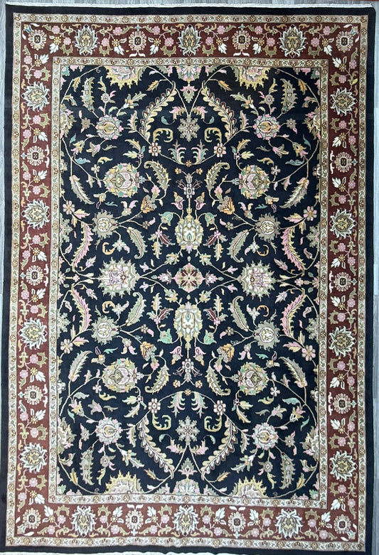 10 x 14 ft Vintage Tabriz Style Wool Rug Hand Knotted Black Vegetable Dye